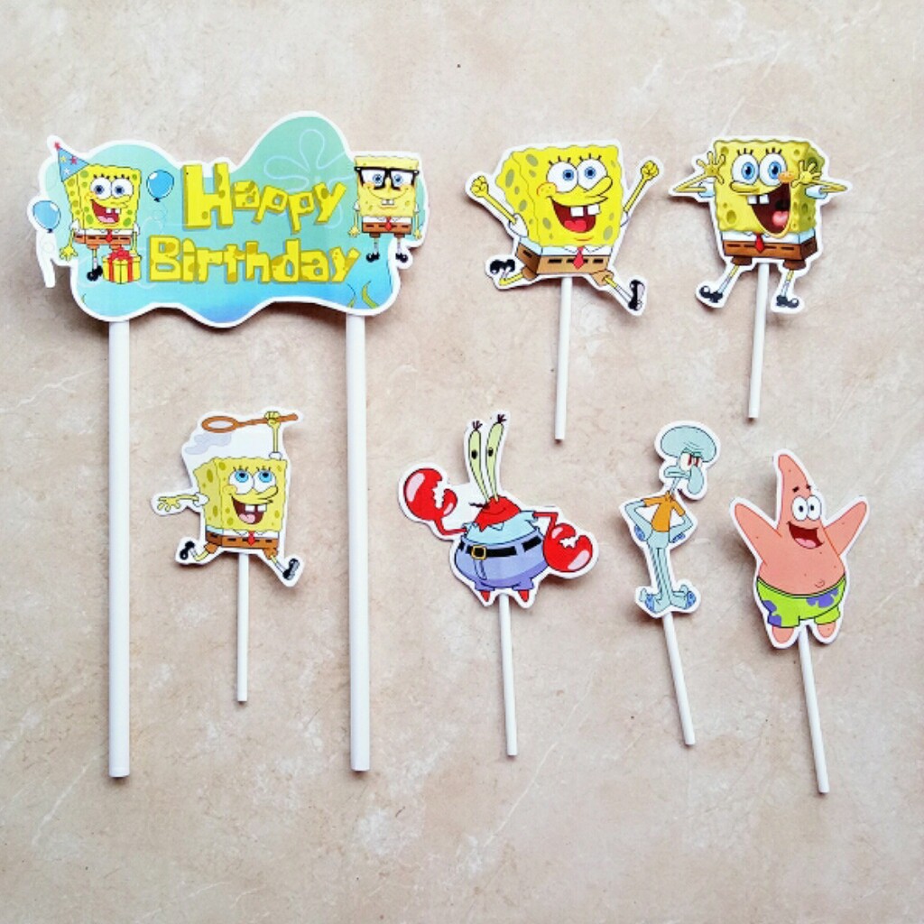 cake topper satu set hiasan kue ulang tahun karakter spongbob spongebob