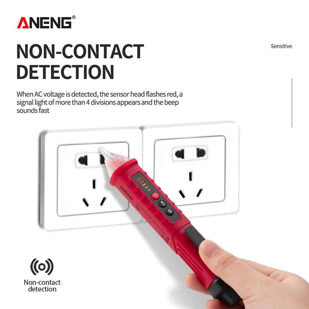 tespen non kontak tespen pintarTester Non Contact AC ANENG  tespen Tester Non Contact AC Voltage Alert Detector 12 - 1000 V - VD802 tespen Tester Non Contact Pena Detektor Tegangan AC Non-kontak Penguji