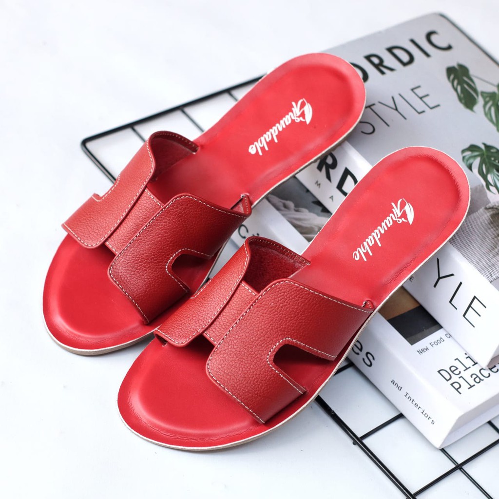 ABRHM x ADELIA Sandal Kulit Wanita Papirut Sendal Slop Asli Garut Sandal CAsual Wanita Original Murah