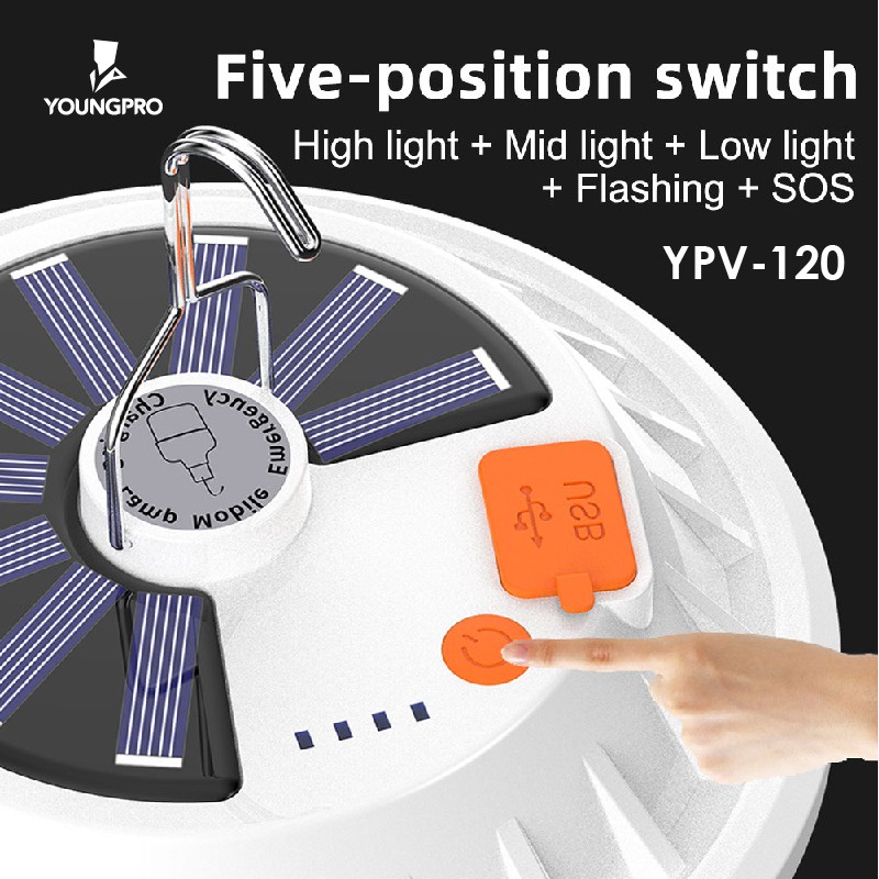 YOUNGPRO YPV 120 LED Lampu Taman Gantung UFO LED Portable Outdoor Lamp Solar Rechargeable Emergency