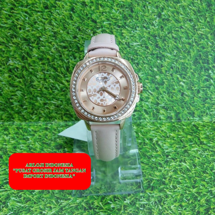 New Jam Wanita Coach Strap Baby Pink Free Box Fulset Garansi 1th