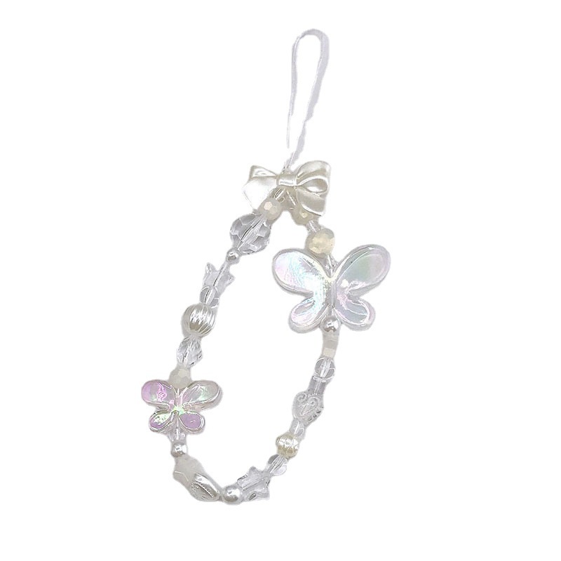 Ins Tali Lanyard Motif Kupu-Kupu Aksen Mutiara Imitasi Anti Hilang Untuk Aksesoris Handphone