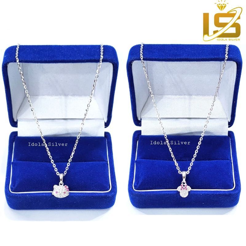 SET KALUNG PERAK ASLI SILVER 925 LAPIS EMAS PUTIH MODEL NORI POLOS LIONTIN MICKEYMOUSE PINK - PERHIASAN PERAK ANAK