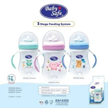 Baby Safe Botol Wide Neck 3 Stage Feeding System 250ML WN30B