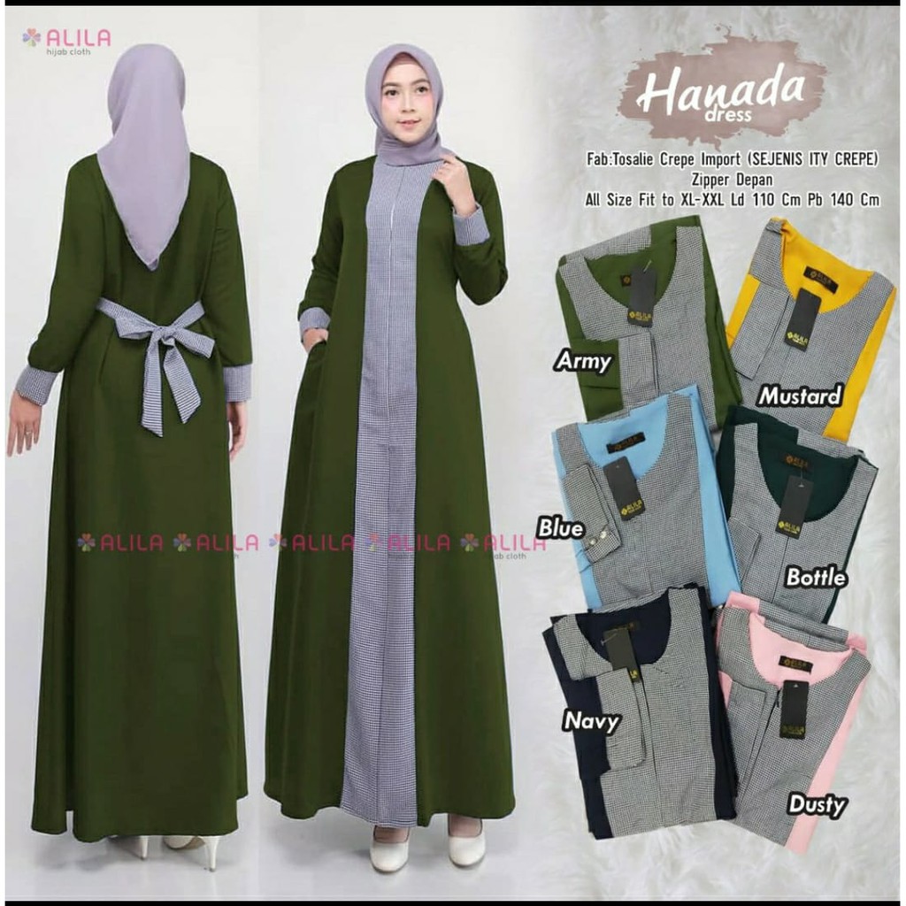 Baju Gamis Wanita Muslim Cewek Dewasa Dress Hananda Terbaru Murah kekinian fashion muslim modern