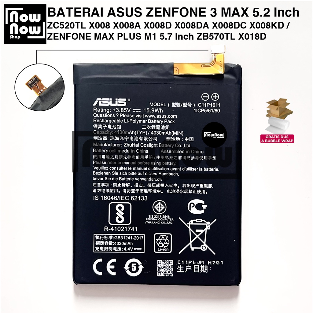 Baterai Asus Zenfone 3 Max 5.2 Inch ZC520TL X008 X008A X008D X008DA X008DC X008KD / Zenfone Max Plus M1 5.7 Inch ZB570TL X018D C11P1611 Original Batre Batrai Battery Zenphone HP