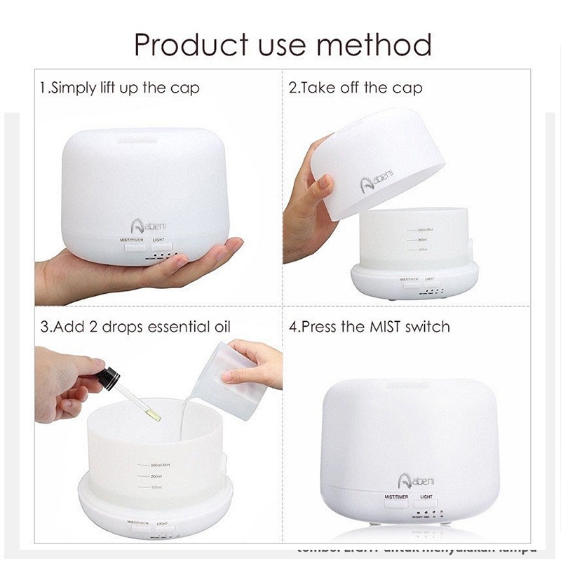 Abeni Humidifier Aroma Diffuser 500ML+ 7 LED Light Purifier  Pelembab udara （Dengan Remote）-6