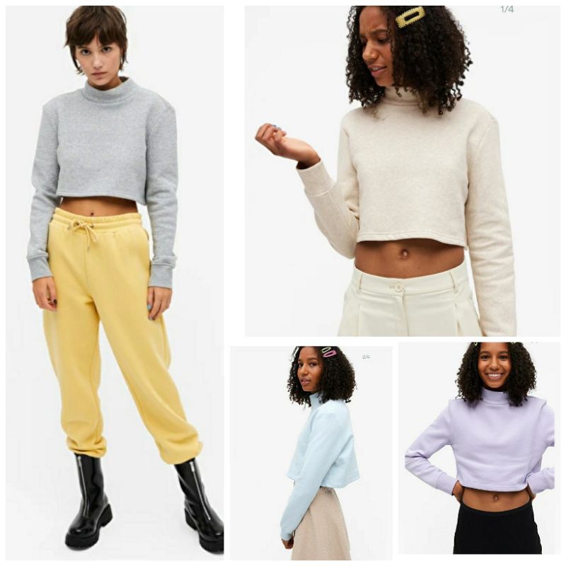 Sisa ekspor Crop Sweater Low-turtleneck MONKI, sweater crop, kaos lengan panjang