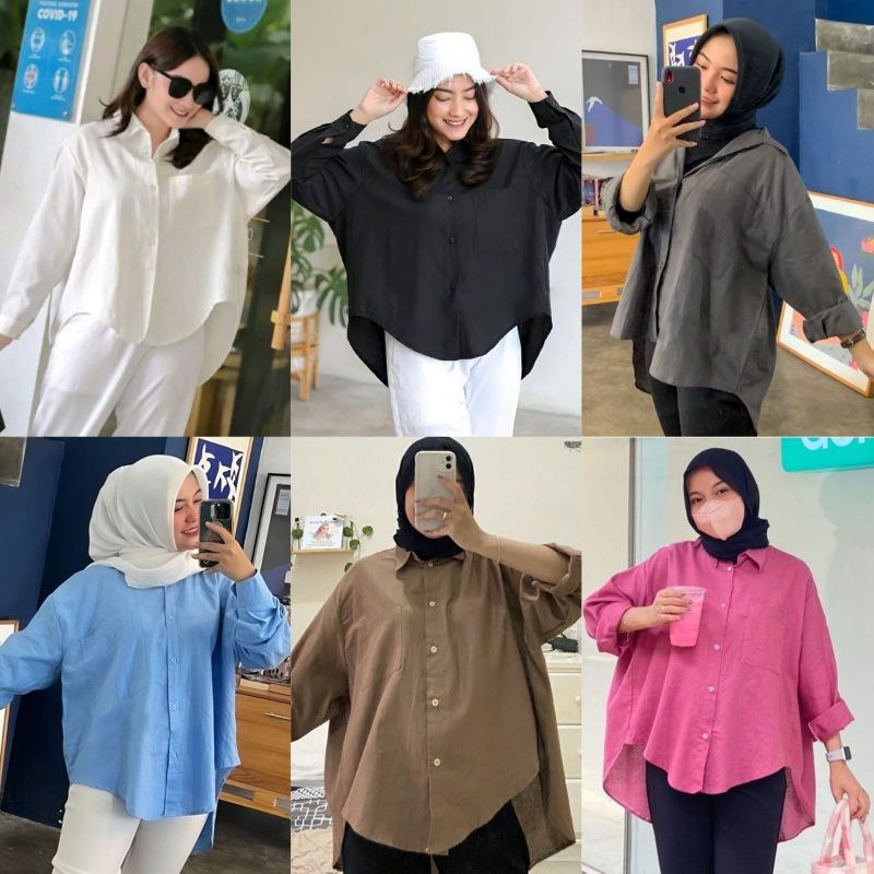 KEMEJA LINEN OVERSIZE - KEMEJA WANITA OVERSIZE LD 130CM