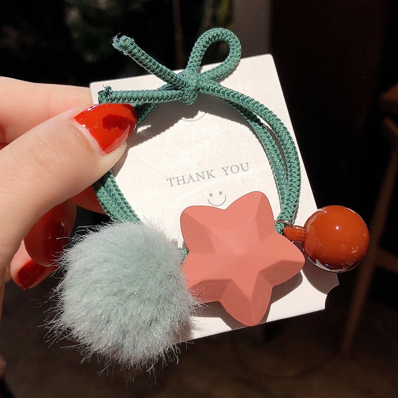 MURMURE.ID | IKAT RAMBUT KOREA SIMPLE MODEL POMPOM BINTANG KARET TALI RAMBUT WANITA HA070 HA071-BINTANG - HIJAU