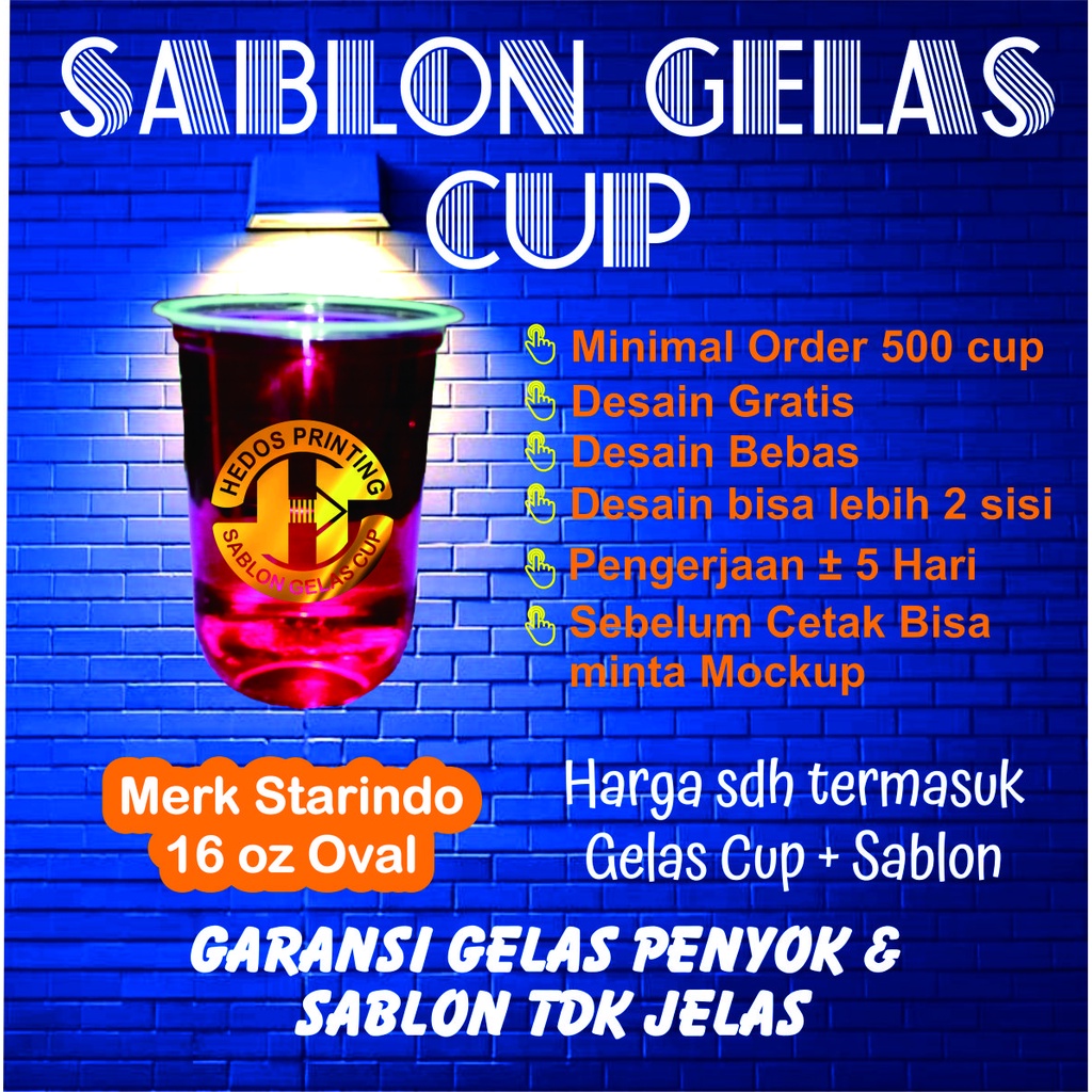 Sablon 2 Warna Cup Oval 16oz 8 Gram Merk Starindo