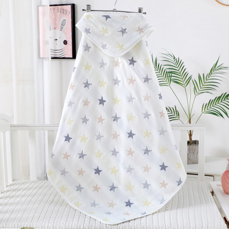 Ecobaby Baby Blanket Selimut Topi 90*90cm Cotton Muslin Motif Bintang EMB1607