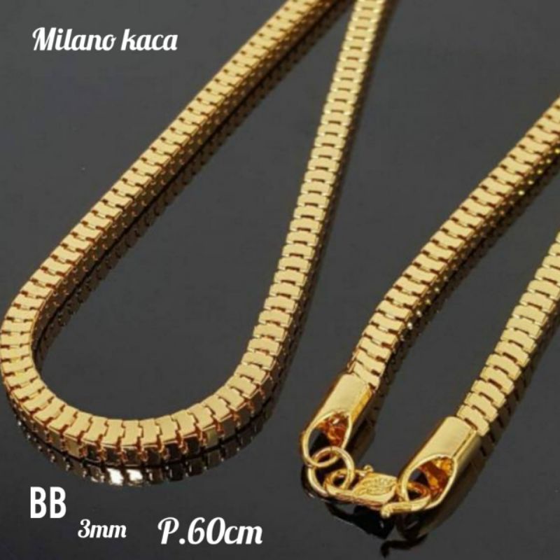 Kalung Milano kaca Gold 3 ukuran 45cm,60cm,75cm perhiasan wanita pria tidak karat *COD*