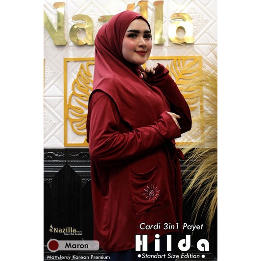 CARDIGAN HIJAB INSTAN PAYET 3IN1 ORI NAZILLA SIZE STANDART