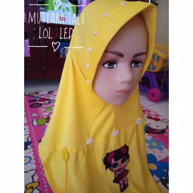 Jilbab anak lol led musik 3-8 tahun mutiara tali / JILBAB ANAK LOL LED MUSIK ANAK TK SD