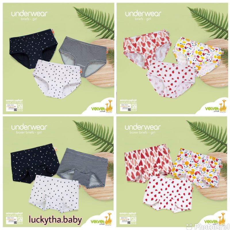 3pc_VELVET JUNIOR UNDERWEAR / CD BOXER VELVET TERBARU / CD ANAK  VELVET / BOXER ANAK GIRL VELVET JUNIOR