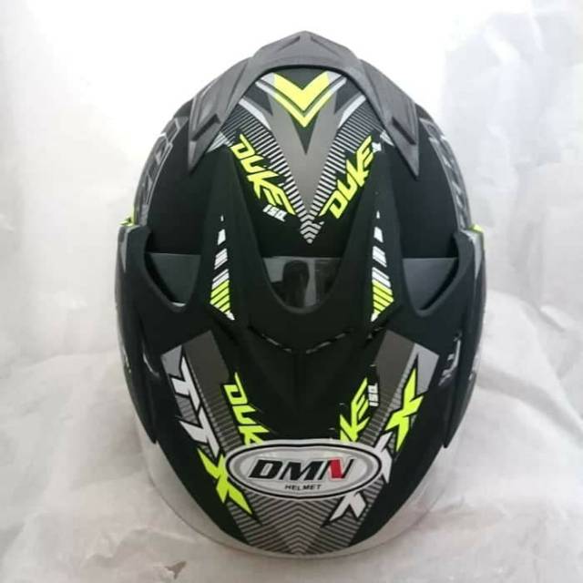 Helm double visor black hijau stabilo