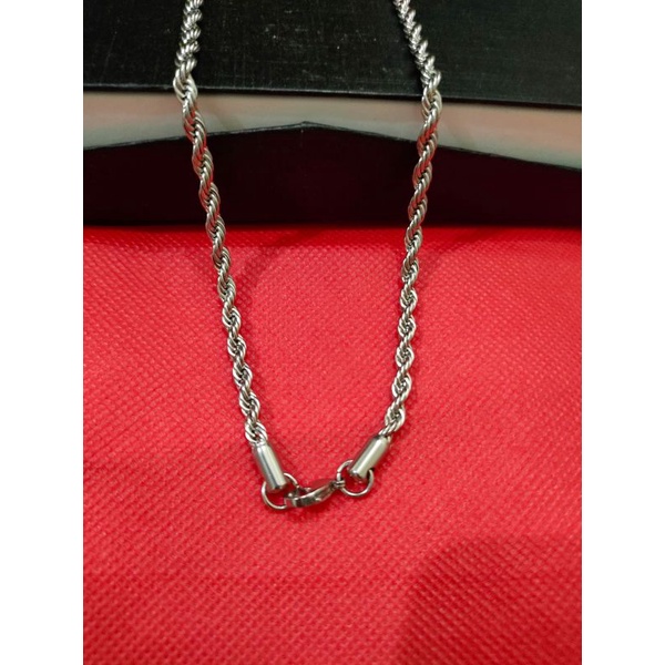 Kalung Titanium Model Tambang Silver Anti Karat Selamanya