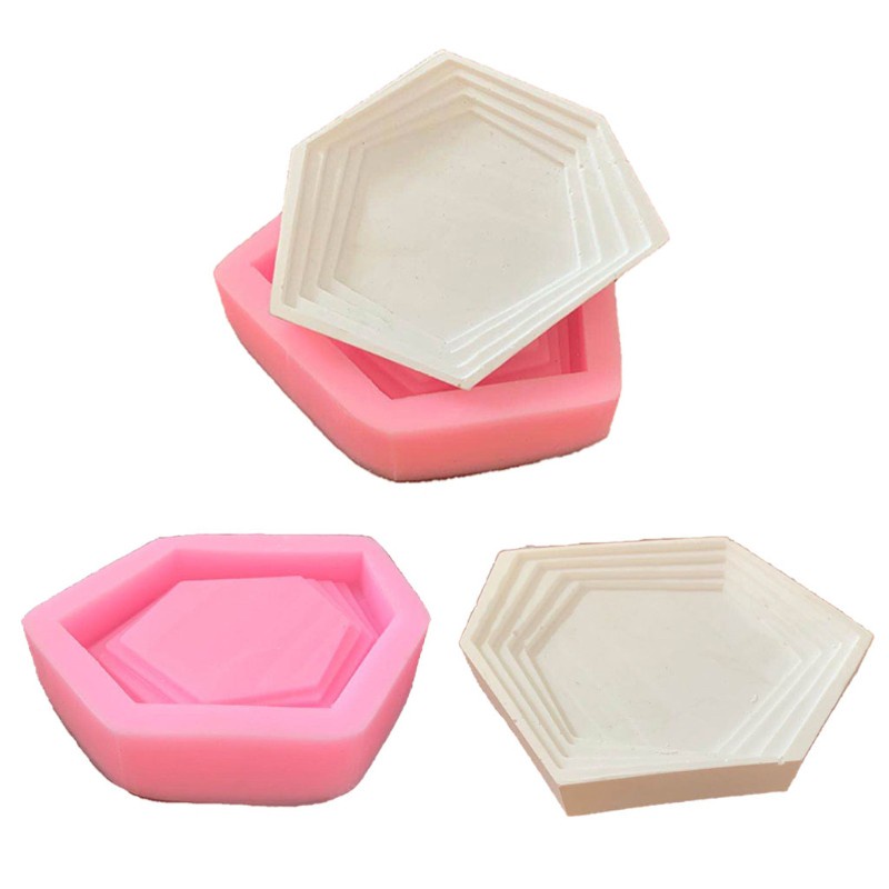 Glitter Irregular Silicone Resin Tray Molds Hexagon Coaster Tray Plate Resin Molds Tools