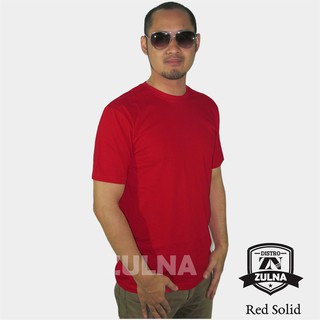 Zulna Distro Baju Kaos  Polos  Red  Solid Pendek Kaos  Pria 