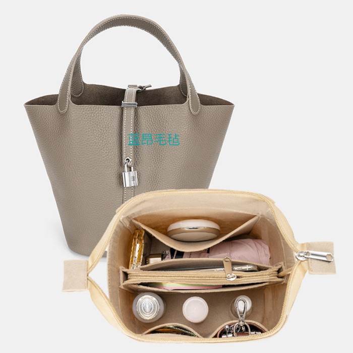 felt Top zipper Bag organizer for picotin bucket bag / insert bag