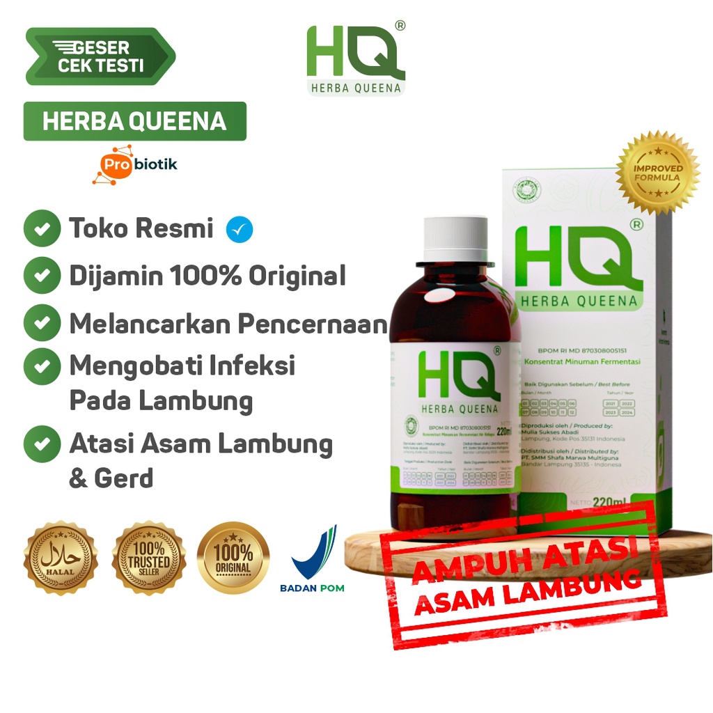 HQ PRO HERBA QUEENA Probiotik Obat Herbal Asam Lambung Gerd dan Maag Kronis 100 Persen Herbal Resmi 