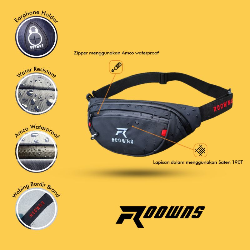 Tas Selempang Pria Waterproof Waist Bag Hezel Pria Anti Air Anti Sobek Roowns White