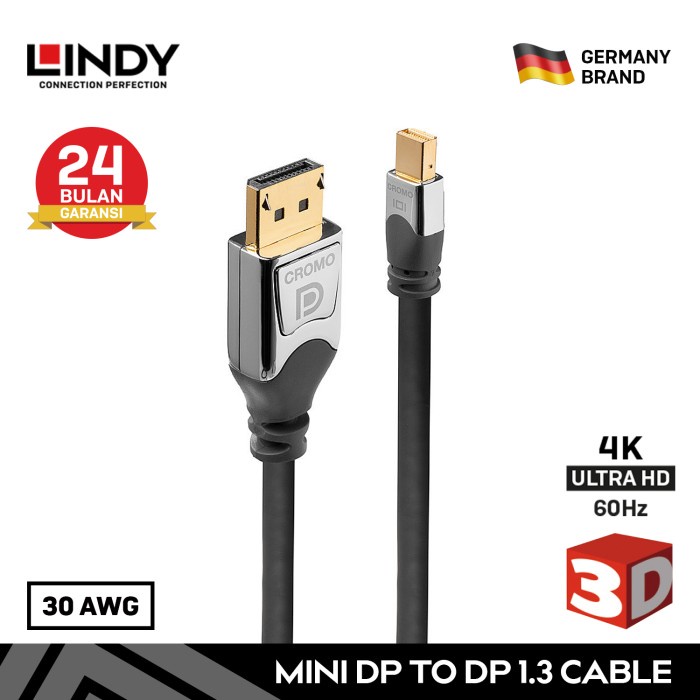 Kabel Mini DisplayPort to DisplayPort LINDY 3M Mini DP to DP 1.2 4K 21.6Gbps Cable 36313