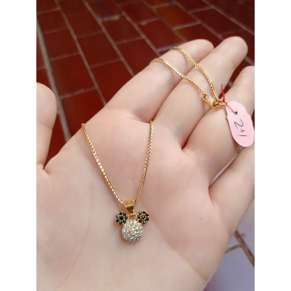 kalung perak anak itali santa + liontin mickey S925 / perhiasan perak 925 berlapis emas