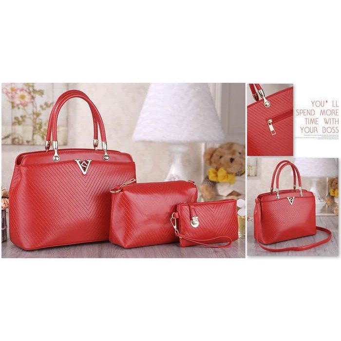 TAS WANITA KEKINIAN DAN TERMURAH Tas Fashion Wanita Import Style Korea B4702 Blue 3 in 1Red LJ820