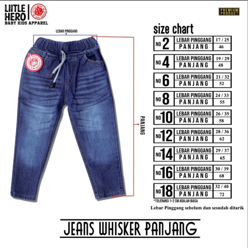 (2-10 Tahun) Celana Jeans Panjang Anak Laki Laki Cowok Jeans Whisker Little Hero Usia 2 - 10 Tahun