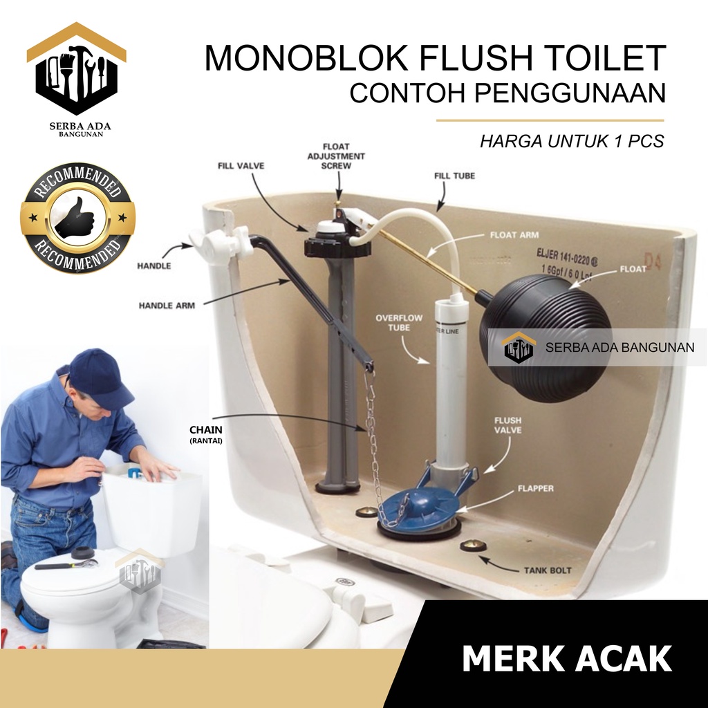 MONOBLOK BESAR KECIL FLUSH KARET MODEL TOTO PELAMPUNG TUTUP KLOSET WC DUDUK TOILET