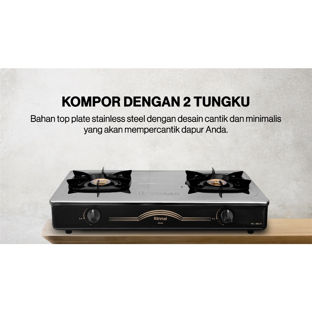 FM - Rinnai Kompor Gas 2 Tungku RI-602 EW SNI / Kompor LPG 2 Tungku Sun Burner