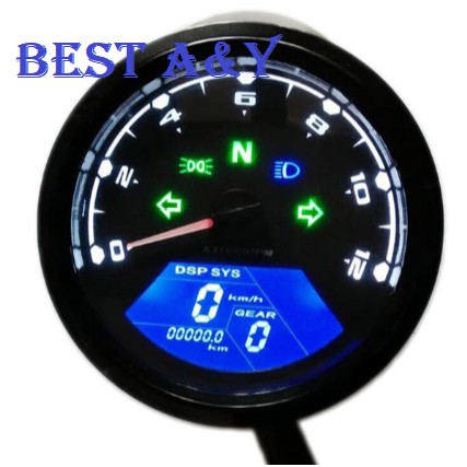 Universal Digital Odometer Speedometer Tachometer Gauge Mobil Motor RPM Gear Position