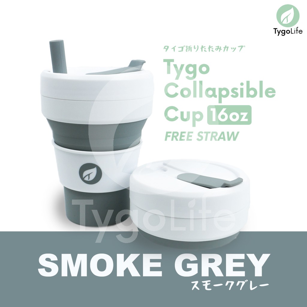 TYGO COLLAPSIBLE CUP BIGGIE CUP TANPA LOGO (Gelas Lipat - Travel Cup) 16Oz - Smoke Grey