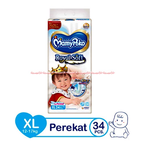 Mamypoko Royal Soft Dry XL34 Popok Bayi Perekat Mamy Poko Tape XL 34 Mamipoko Mami Poko Diaper Bayi Anak Ukuran XL Extra Large