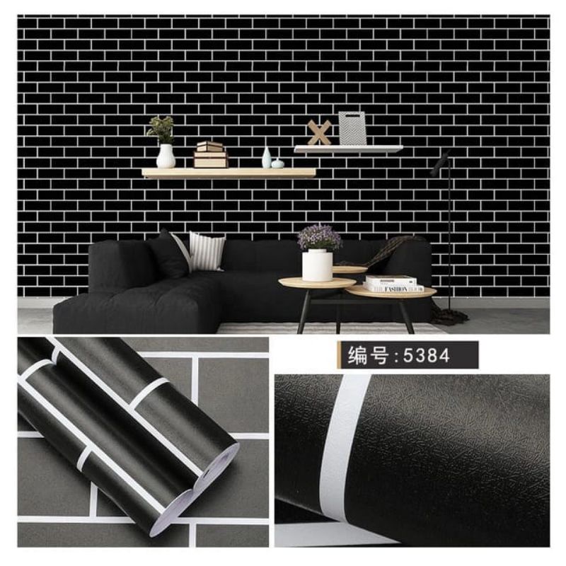 Wallpaper Dinding Bata Hitam ukuran 10 meter x 45 cm 1 kg 2 roll