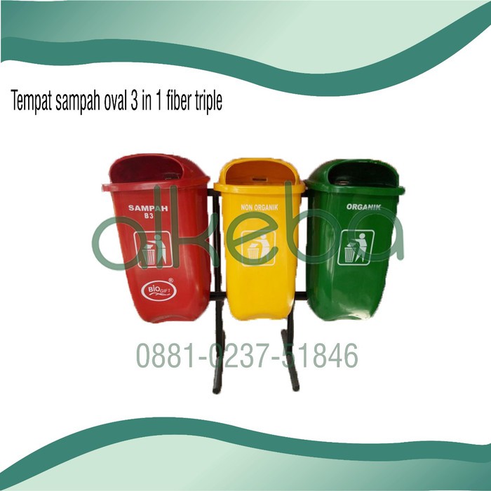 TEMPAT SAMPAH TANAM TABUNG OVAL Tong fiber 3 in 1 outdoor taman triple