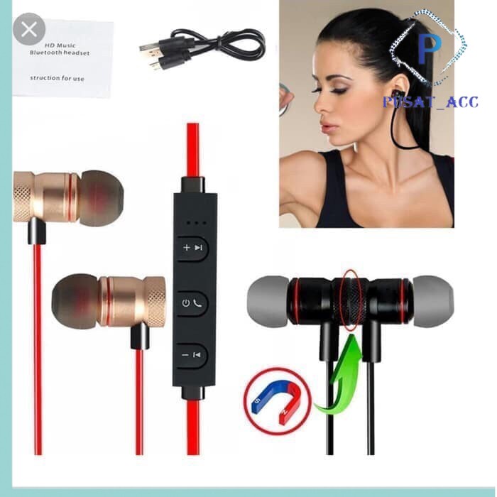 Earphone Handsfree Wireless Bluetooth  Magnetic Sporty