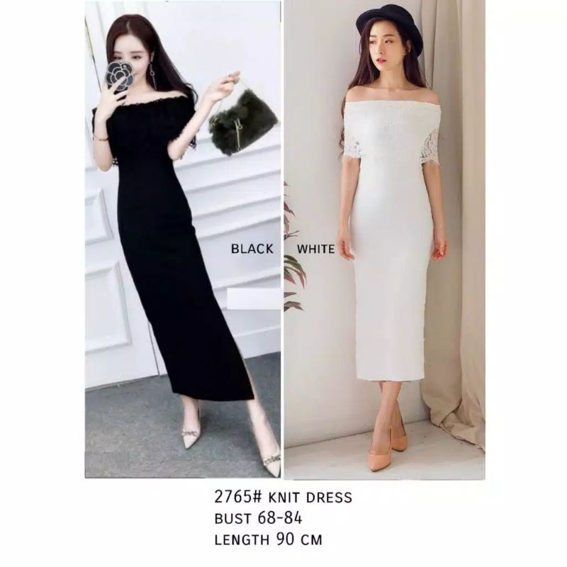 3765 Baju Casual Dress panjang import wanita Dress rajut import murah cewek Korea Kekinian Hitam Baj