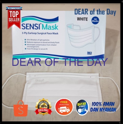 Masker Sensi Earloop 3 Ply isi 50 Pcs - Putih / Masker Sensi Earloop 3 Ply isi 50 Pcs White Putih