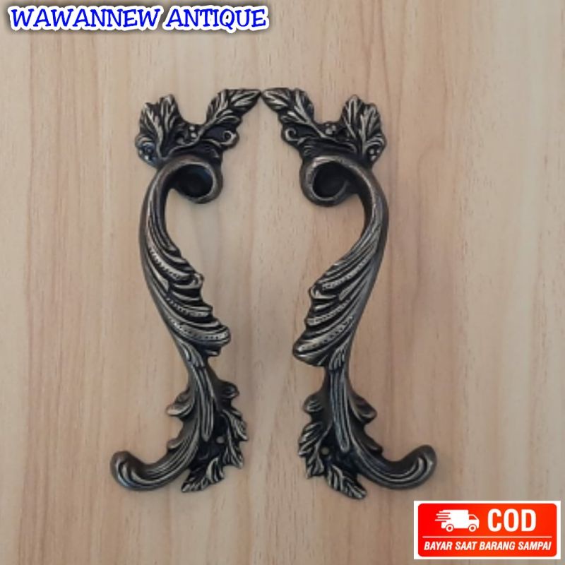 Handle / Tarikan Laci Gagang Lemari Pintu Rumah Kuningan Kitchen Set Motif Daun Cakar 13cm