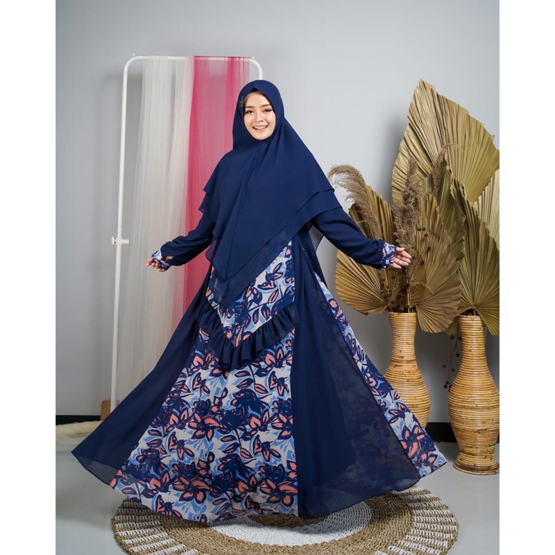 LUBNA SYARI GAMIS SET KHIMAR CERUTY CANTIK EDISI LEBARAN FASHION MUSLIMAH GAMIS CERUTI REMPEL BUNGA