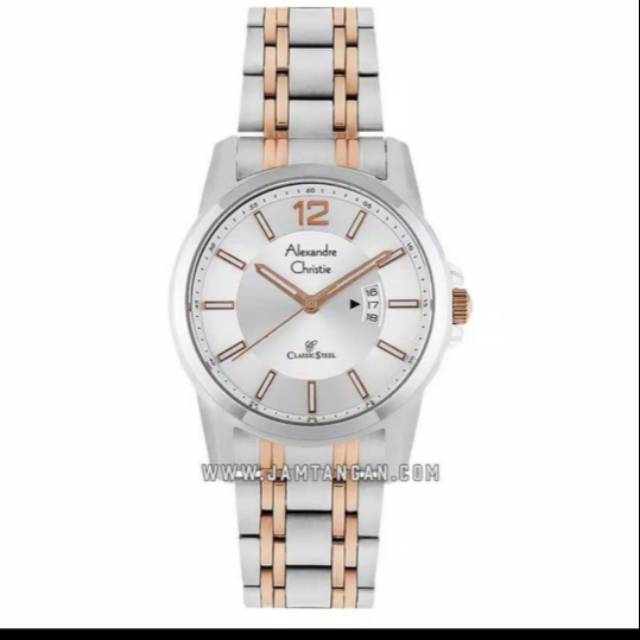 Alexandre Christie AC 8325 MD Pria Silver Dial Kombinasi Rose Gold