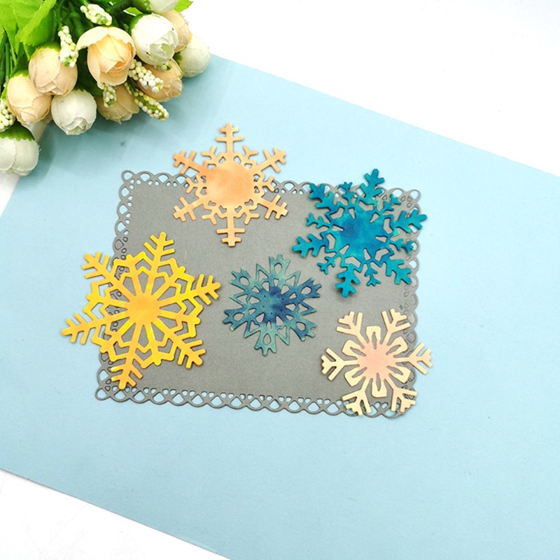 Cetakan Stensil Cutting Dies Motif 5 Snowflake Natal Bahan Metal Untuk Scrapbook / Craft DIY / Embossing