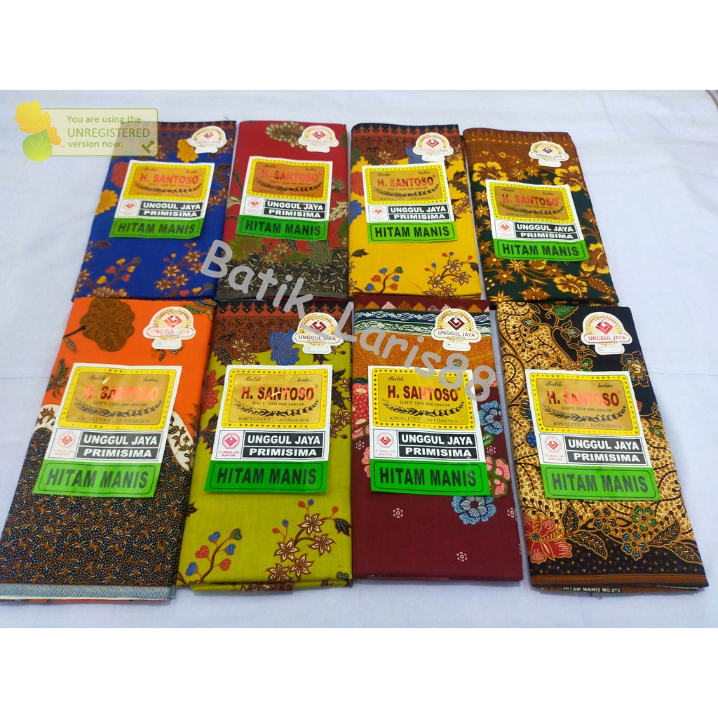 Kain Batik Halus H. Santoso Hitam Manis Ukuran 120 x 220 cm Jarik Panjang Primisima Cap Cent