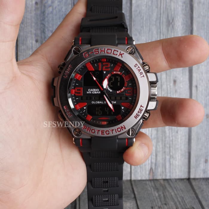 TERMURAH Jam tangan Pria G Shock Metal Pala Besi Hitam Black Strap Motif Rantai Berkualitas