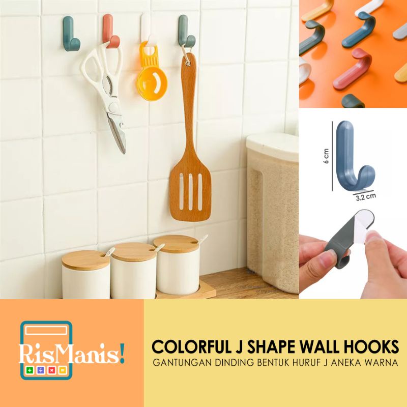 COLORFUL J SHAPE WALL HOOKS - Pengait Gantungan Dinding Bentuk Huruf J Hook Hanger Aneka Warna Lucu