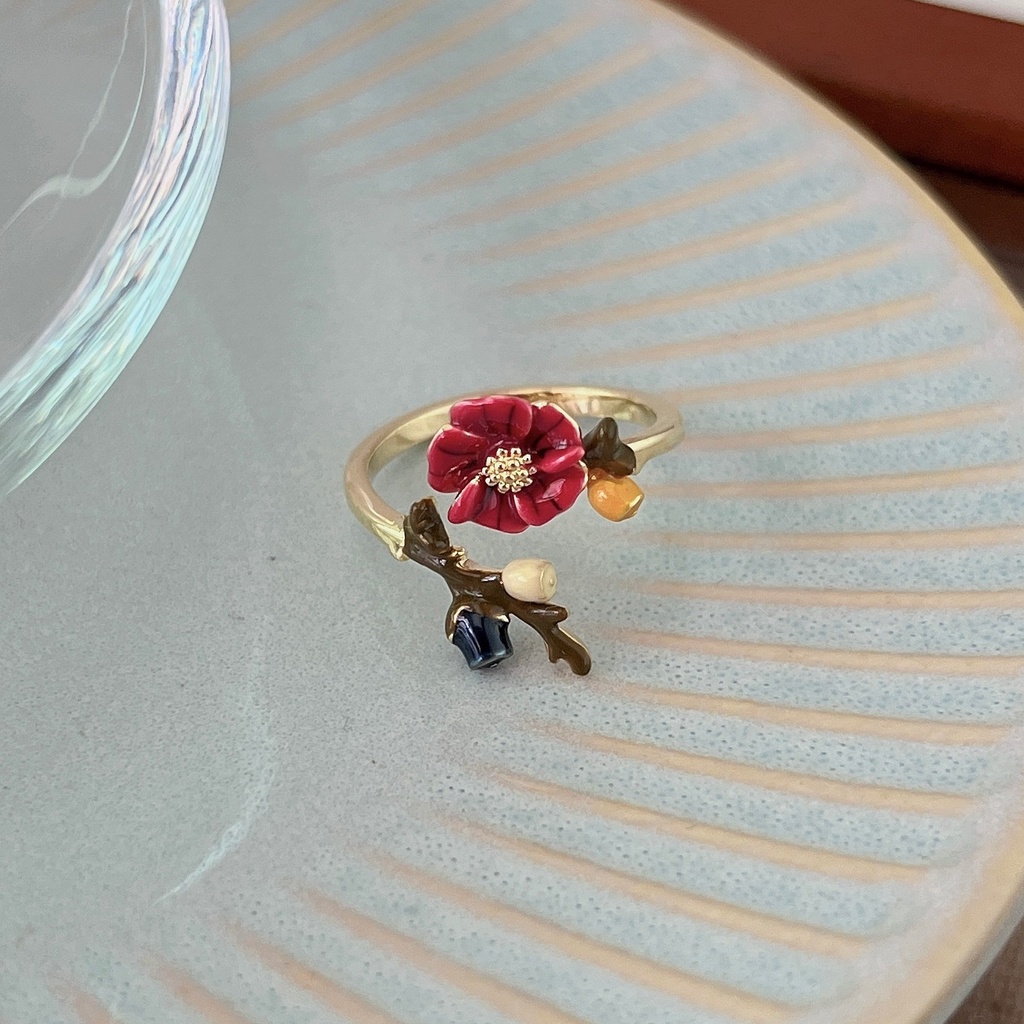 Cincin Model Terbuka Bahan Alloy Desain Bungaburung Hias Berlian Imitasi Untuk Wanita