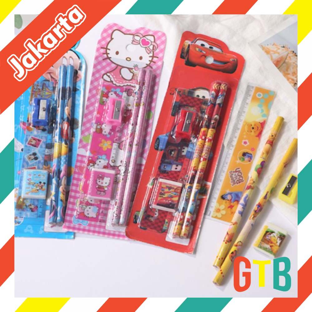 ❤️GTB❤️ MINI STATIONERY SET ALAT TULIS SEKOLAH 5 in 1 KARAKTER LUCU S004